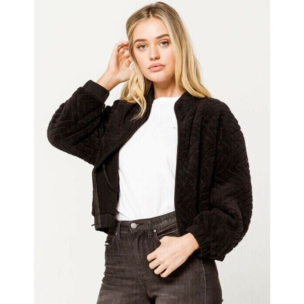 HURLEY Sherpa Womens Jacket Super Soft Black NEW Cozy Zip Up Sweatshirt S
